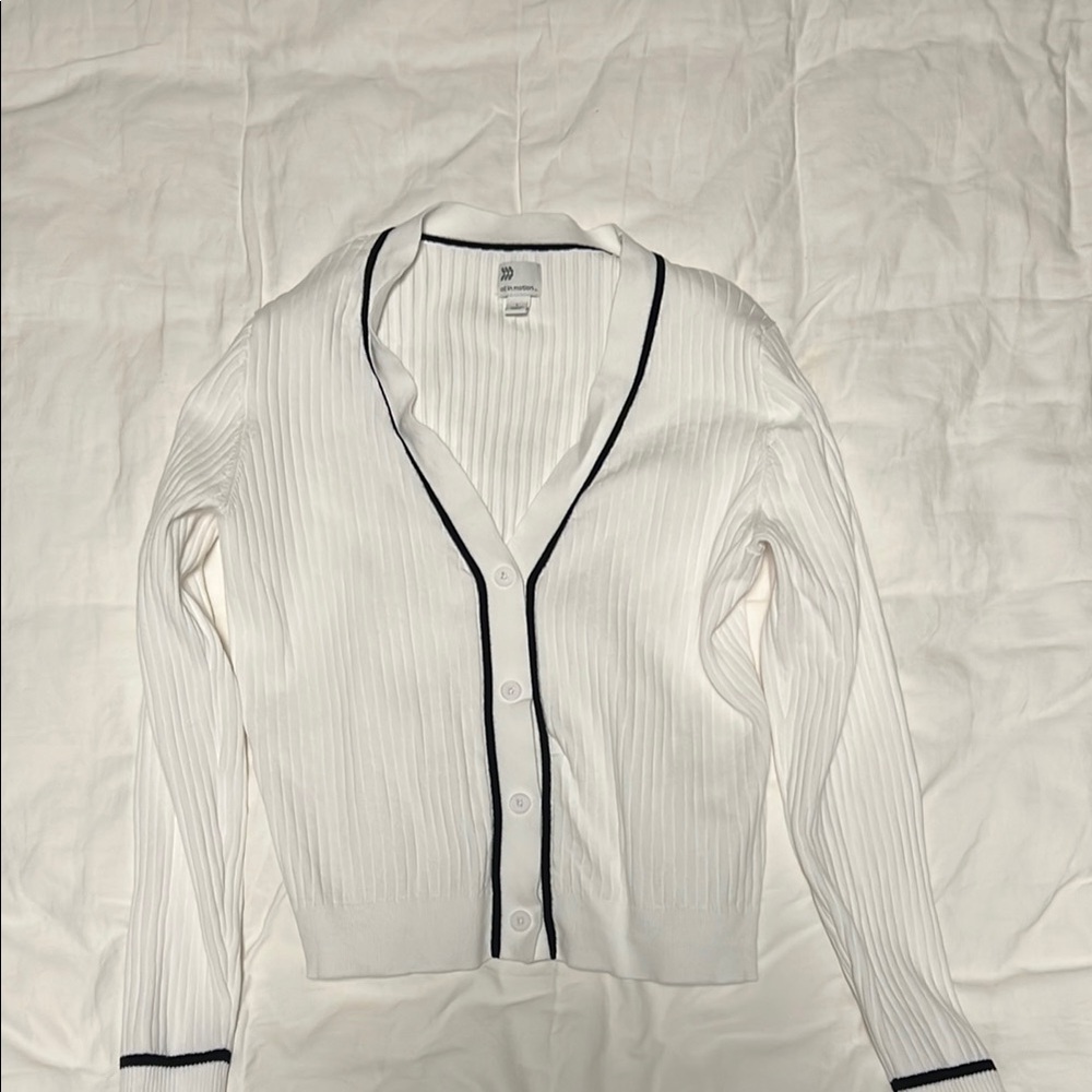 White Ribbed Cardigan Sweater